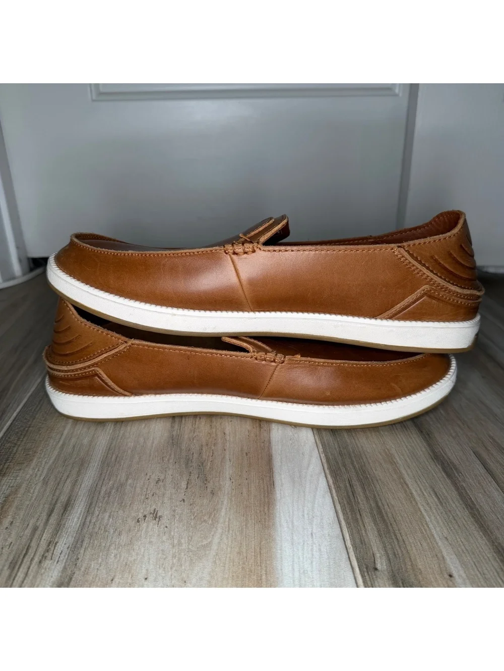 Olukai Kakaha Nia Men’s Leather Slip On Loafers Shoes Brown Sz 15